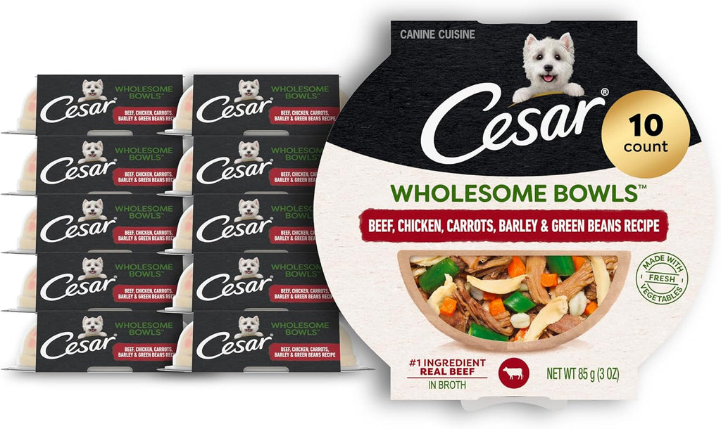 Cesar Wholesome Bowls Adult Wet Dog Food,Chicken,Carrots,Barley & Green Beans Recipe,Wet Food for Dogs,3 Oz. Bowls,10 Count (Pack of 2) - Image 13