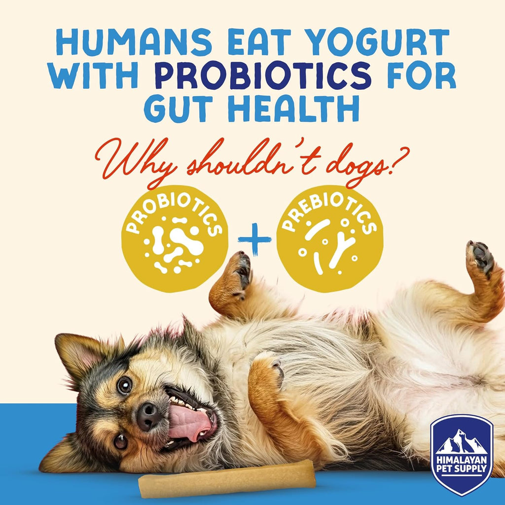 USA imported lactose free yogurt dog treats displayed on a clean surface.