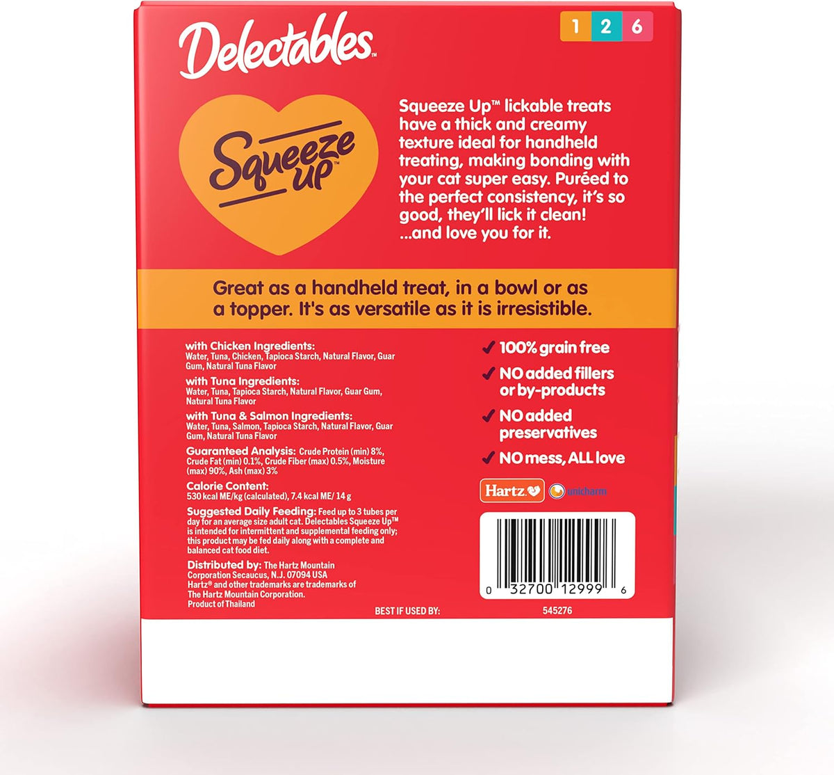 Grain free and no fillers label on Delectables packaging