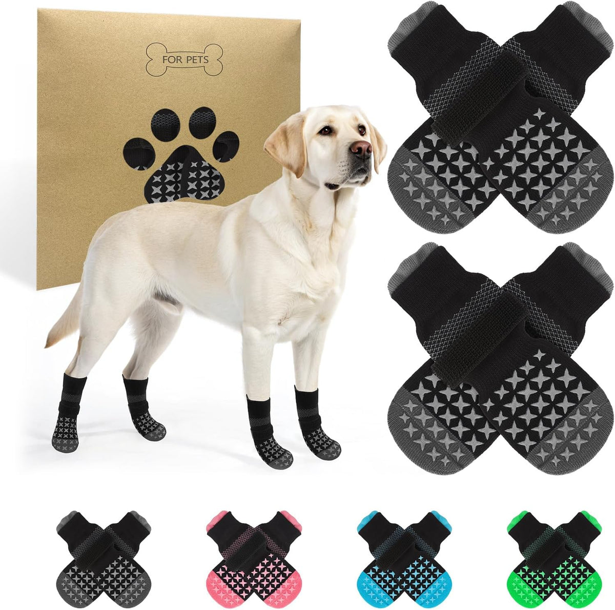 SCENEREAL Anti Slip Dog Socks to Prevent Licking Paws, Dog Booties & Paw Protectors for Hot Pavement Hardwood Floors, Traction Control for Small Medium Large Senior Dogs, Pink M - Image 15