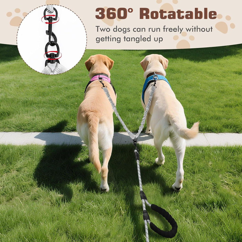 Close up view of the dual sponge padded handles on the Tivray double dog leash.