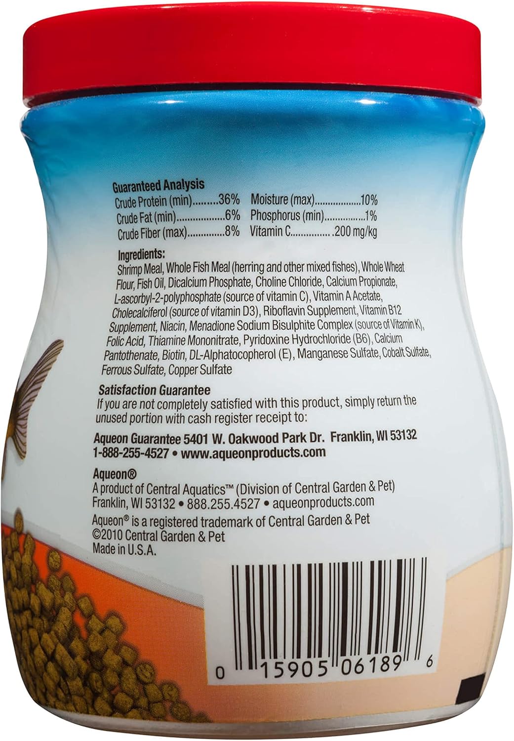 Aqueon shrimp pellets sinking fish food front view jar