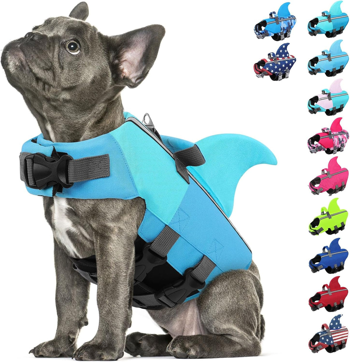 Dog Life Jacket Shark Life Vest for Dogs, Adjustable Swmming Vest with High Buoyancy, Safety Lifesaver with Rescue Handle for French Bulldog Small Medium Breeds, Blue S - Image 9