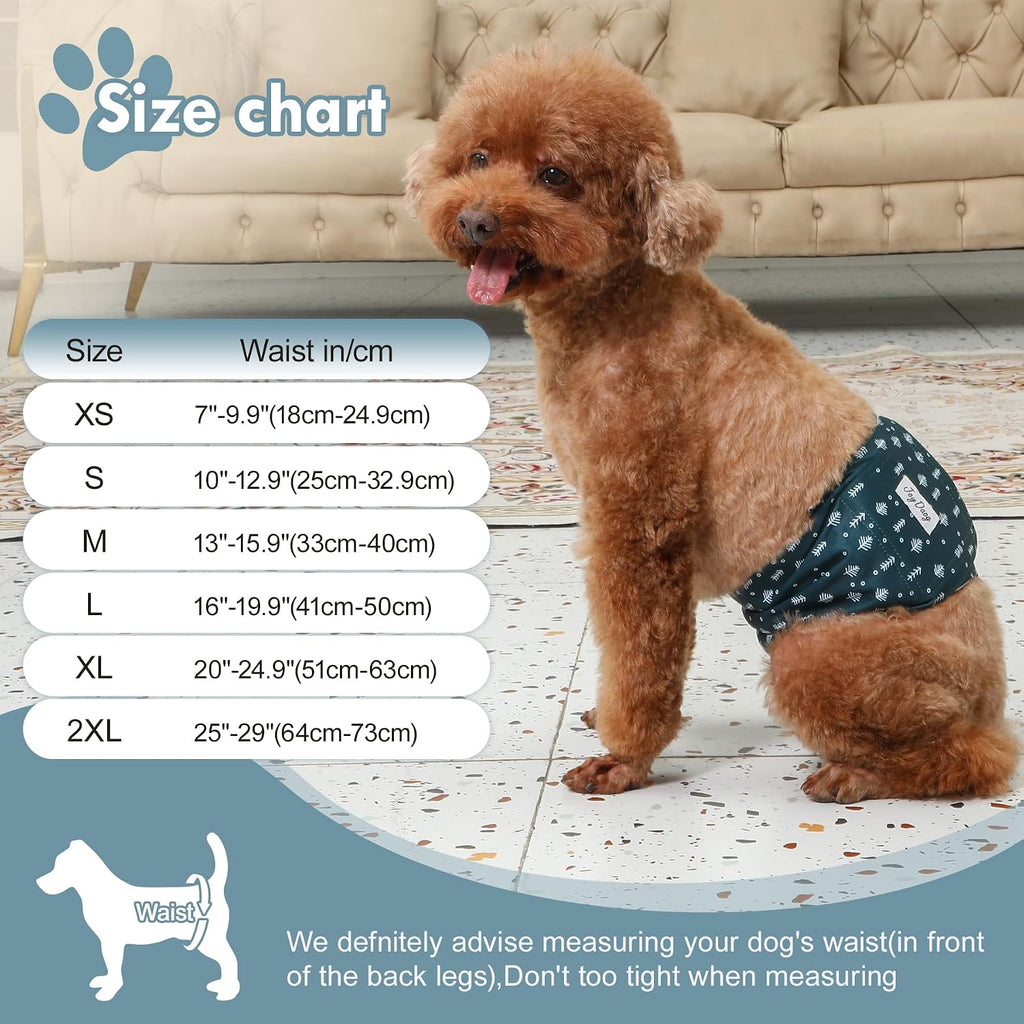 Medium size washable dog diapers for male puppies in a five count assortment.