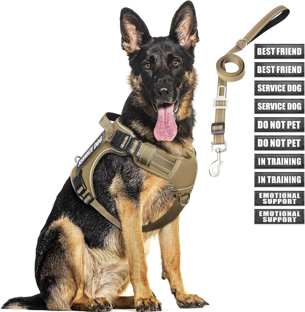 Tactical Dog Harness and Leash Set for Large Dogs,Heavy Duty No Pull Service Dog Vest and 10 Patches with Dog Seat Belt,Reflective Adjustable Pet Harness for Training Walking Hiking Camo L - Image 12