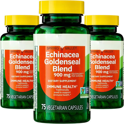 Spring Valley Echinacea Goldenseal Blend three pack front view immune supplement