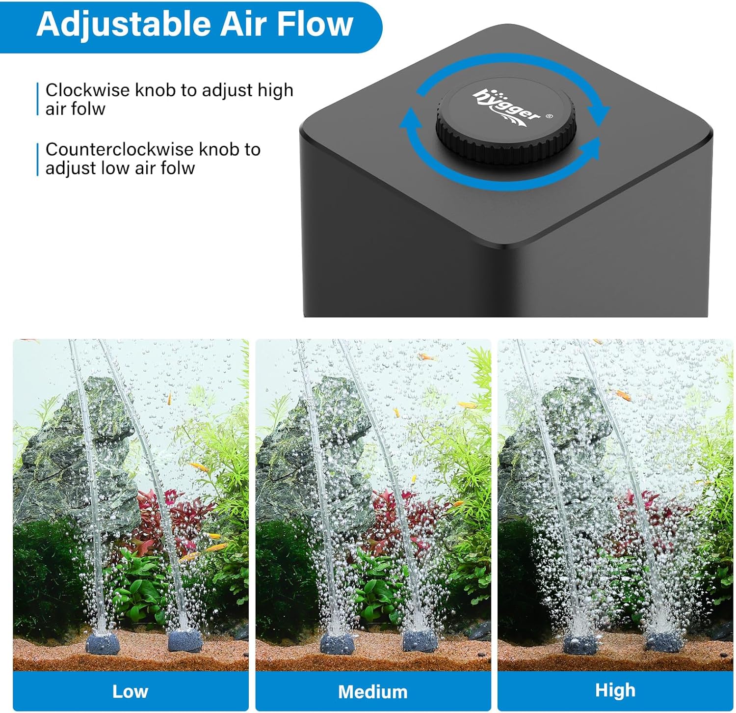 Hygger aquarium oxygen pump adjustment knob detail