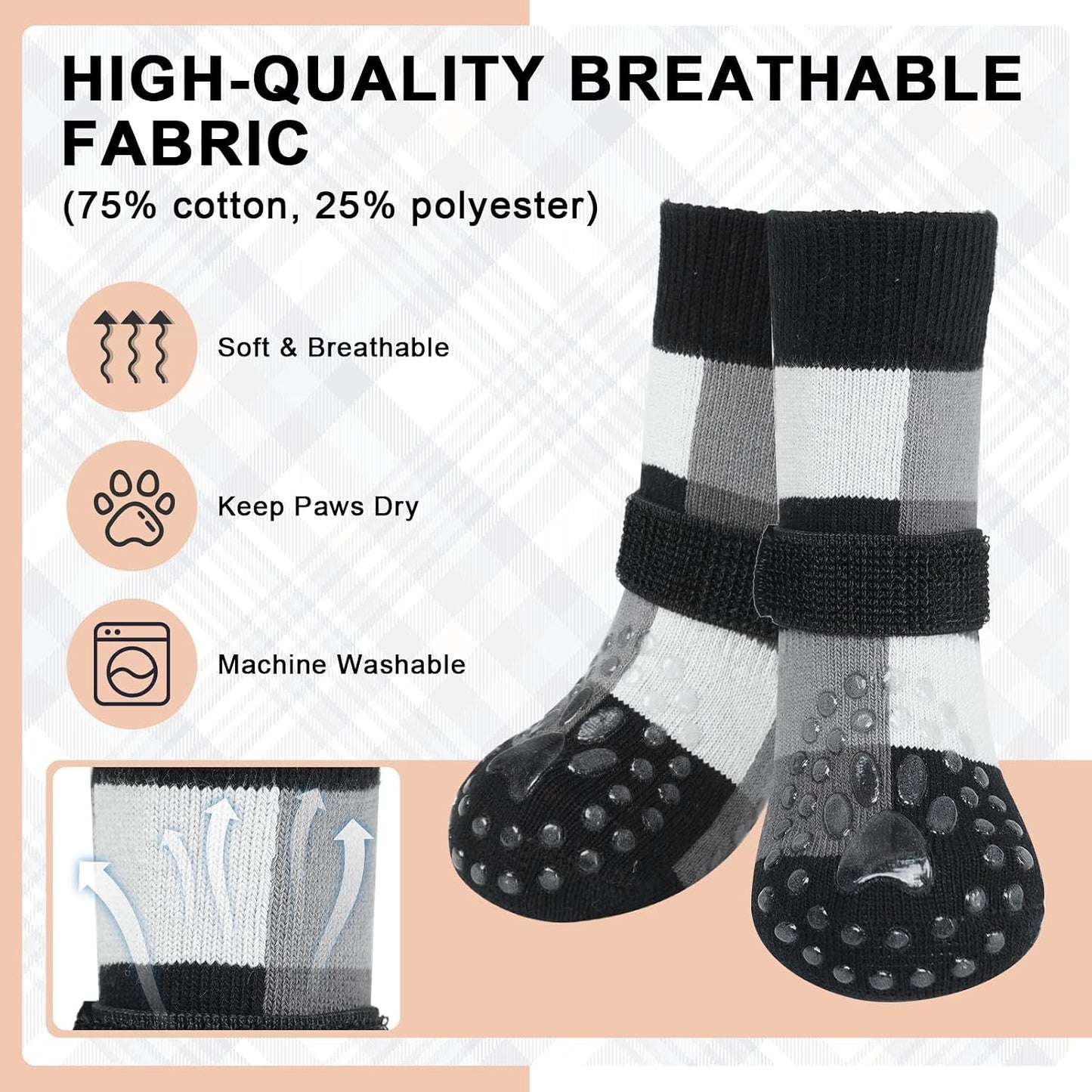 Beautyzoo dog socks showing adjustable velcro strap