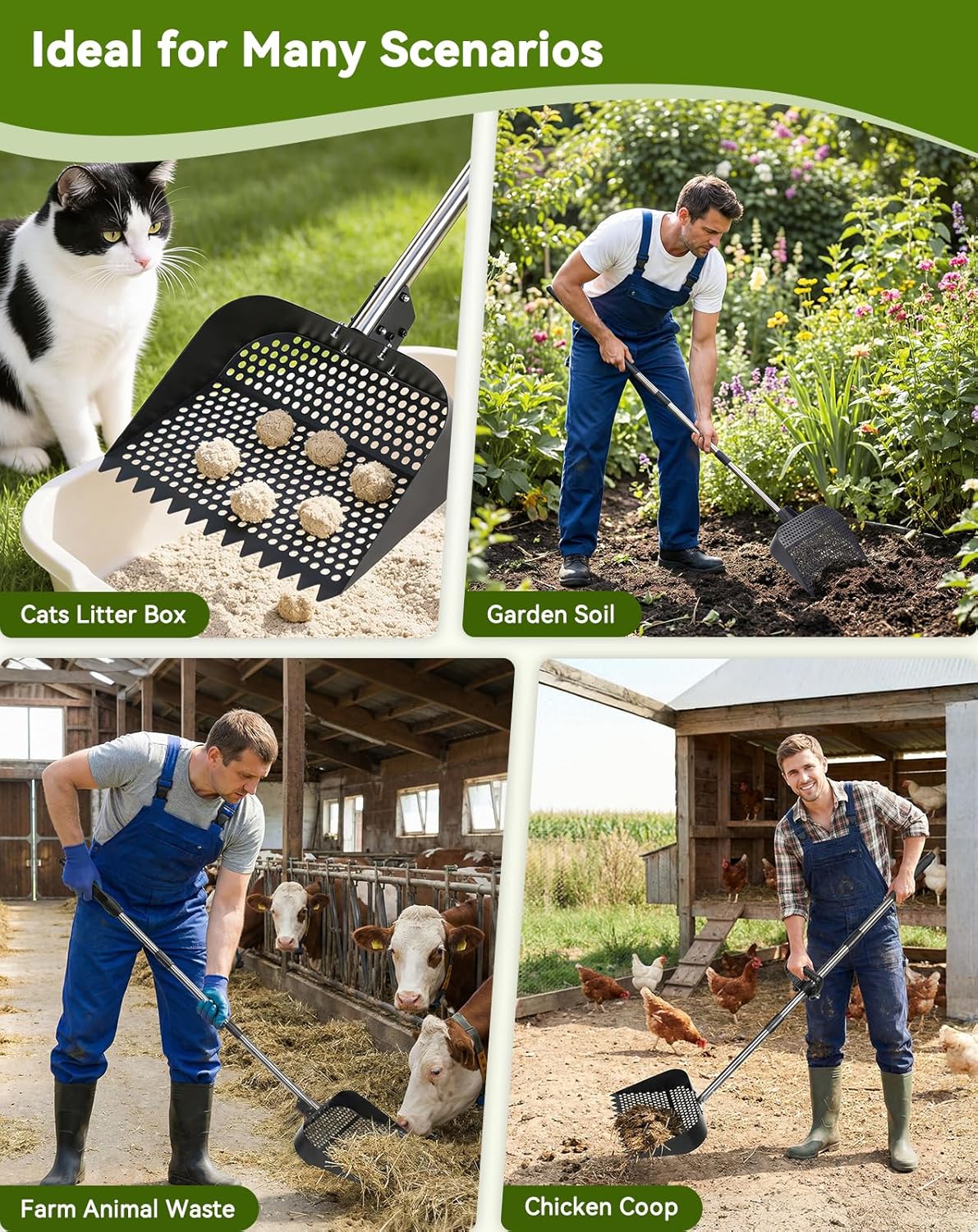 PawGiant heavy duty poultry litter shovel package including non-slip rubber grip handle and protective farm gloves