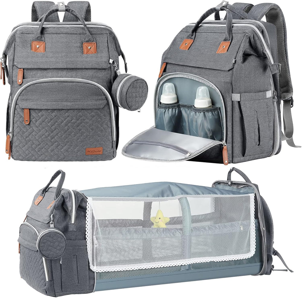 DERJUNSTAR baby diaper bag backpack front view with large capacity design