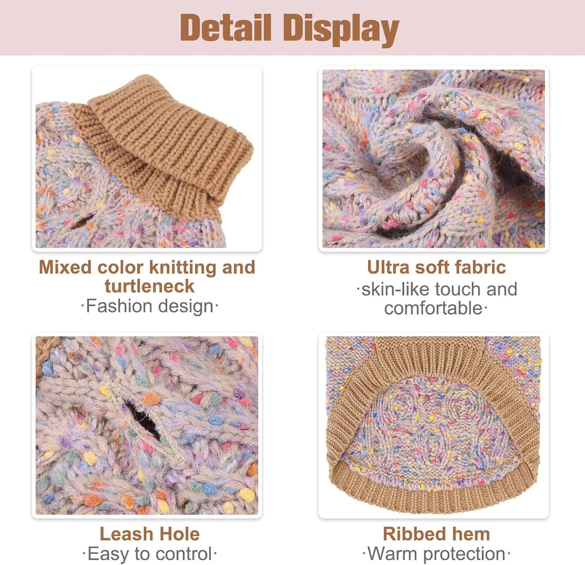 BEAUTYZOO fuzzy thread knitted turtleneck dog knitwear side profile