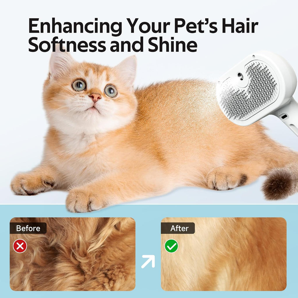 Eilimy pet grooming brush showing mist spray function in action