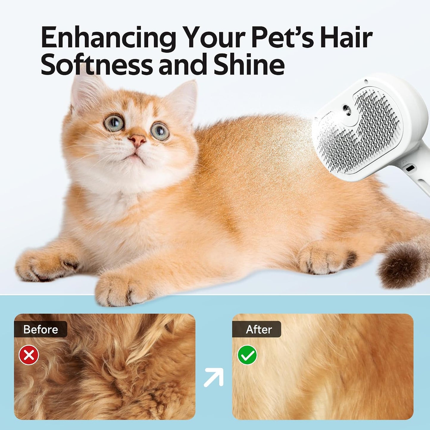 Eilimy pet grooming brush showing mist spray function in action