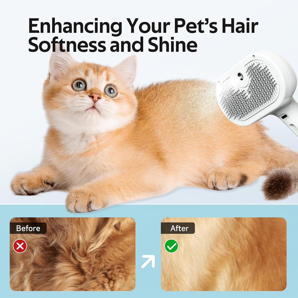 Eilimy pet grooming brush showing mist spray function in action