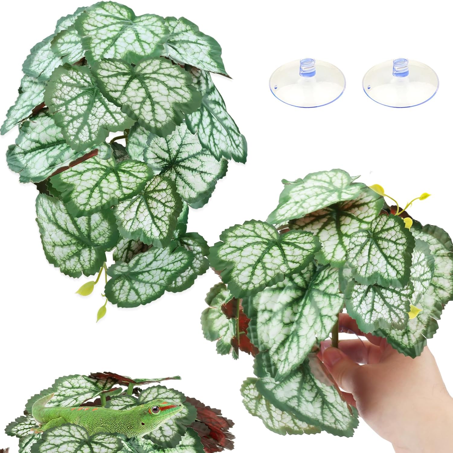 QUOZUO 2 Pack Reptile Plants for Terrarium, Artificial Leaves Habitat Decorations with Suction Cups, Terrarium Hanging Plants Vines for Bearded Dragons Lizards Snake Geckos Frogs - Red - Image 10