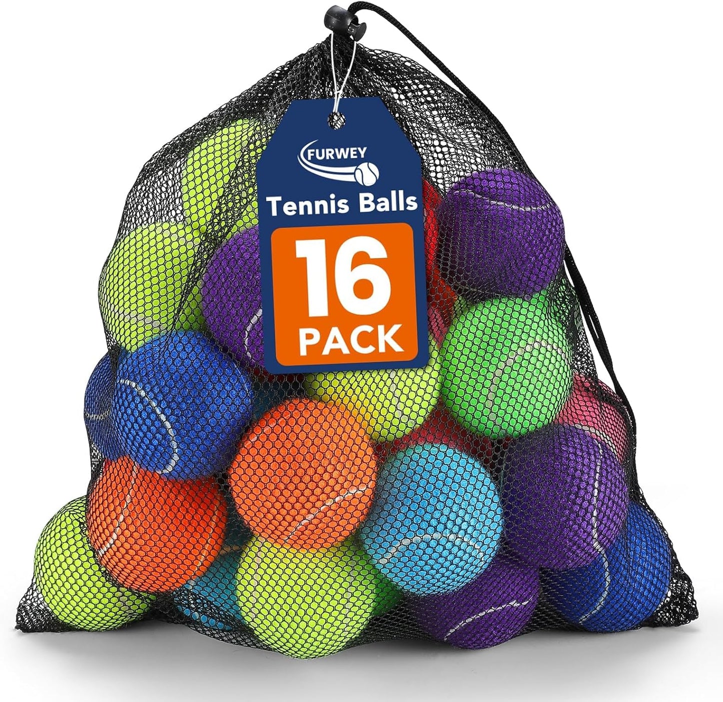 Furwey tennis balls for dogs 16 pack front view in mesh bag