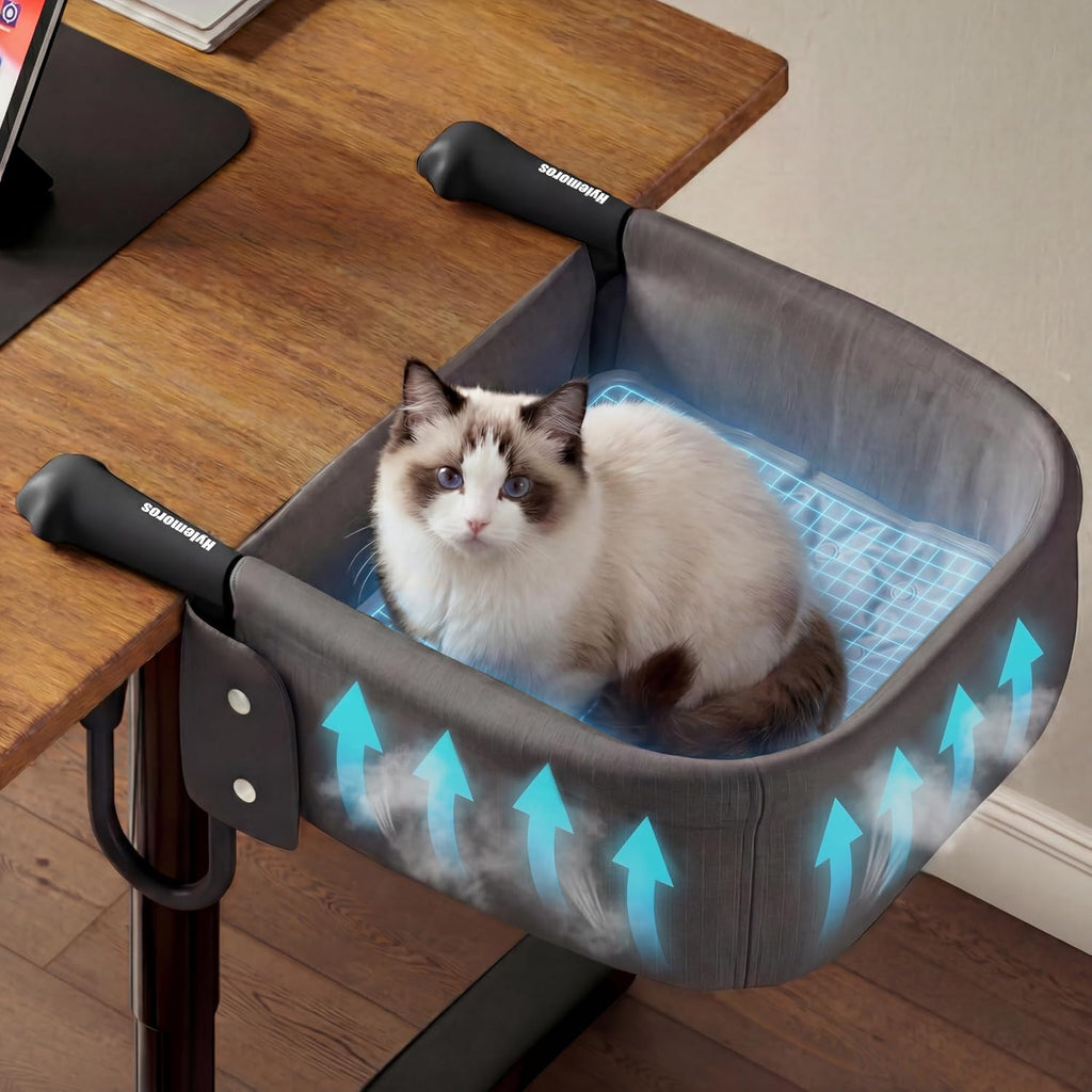 Cat Desk Bed for Large Cats 50 lbs Heavy Duty Cat Bed for Desk Attachment with Paw Design Extra-Sturdy Dog Chair Dual-Sided Mat Waterproof Easy Assembly for Gaming Desk Kitchen Island Gray - Image 10