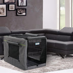 Petsfit premium grey dog kennel cover creating a cozy interior den atmosphere