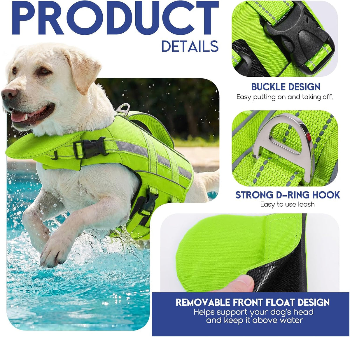 Asenku pet safety vest with removable front float pad for dogs