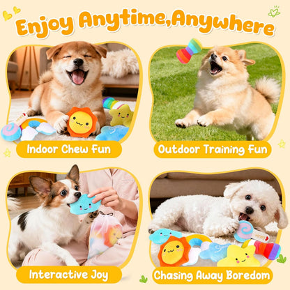 Sun and cloud shaped puppy squeak toys for active play
