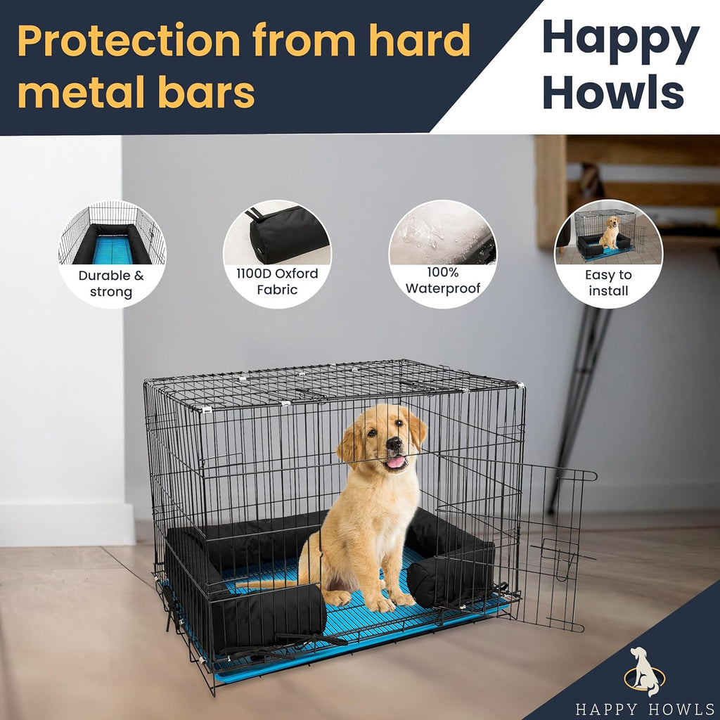 Happy Howls black crate bumper with the durable zipper cover partially open.