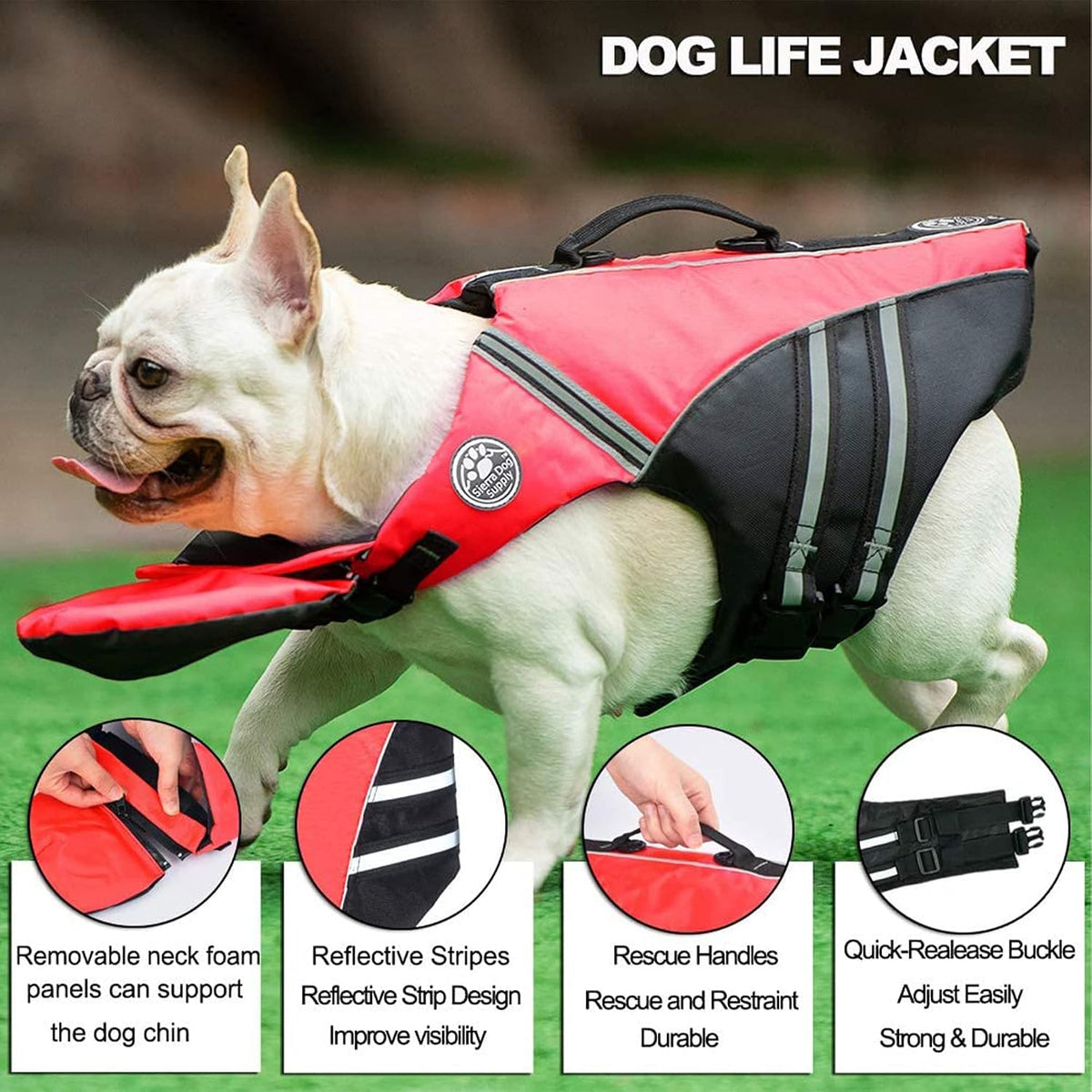 Petglad dog life preserver top view showing the durable safety rescue handle.