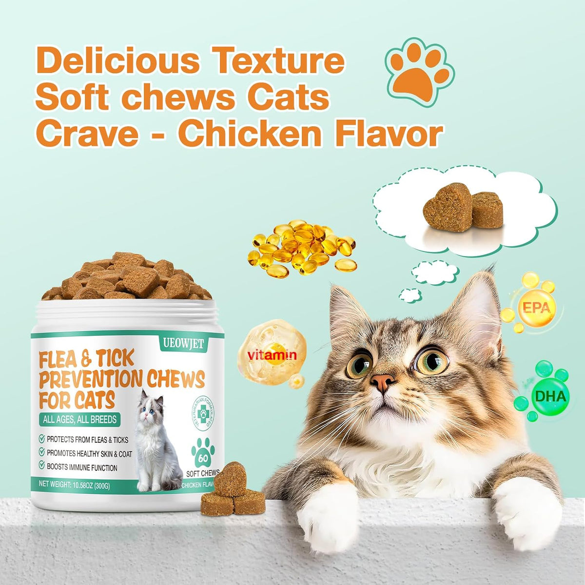Veterinarian recommended style cat flea and tick prevention chews
