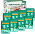 SuccorWare Sterile Compressed Gauze front view of the vacuum sealed 8 pack package for emergency medical kits.