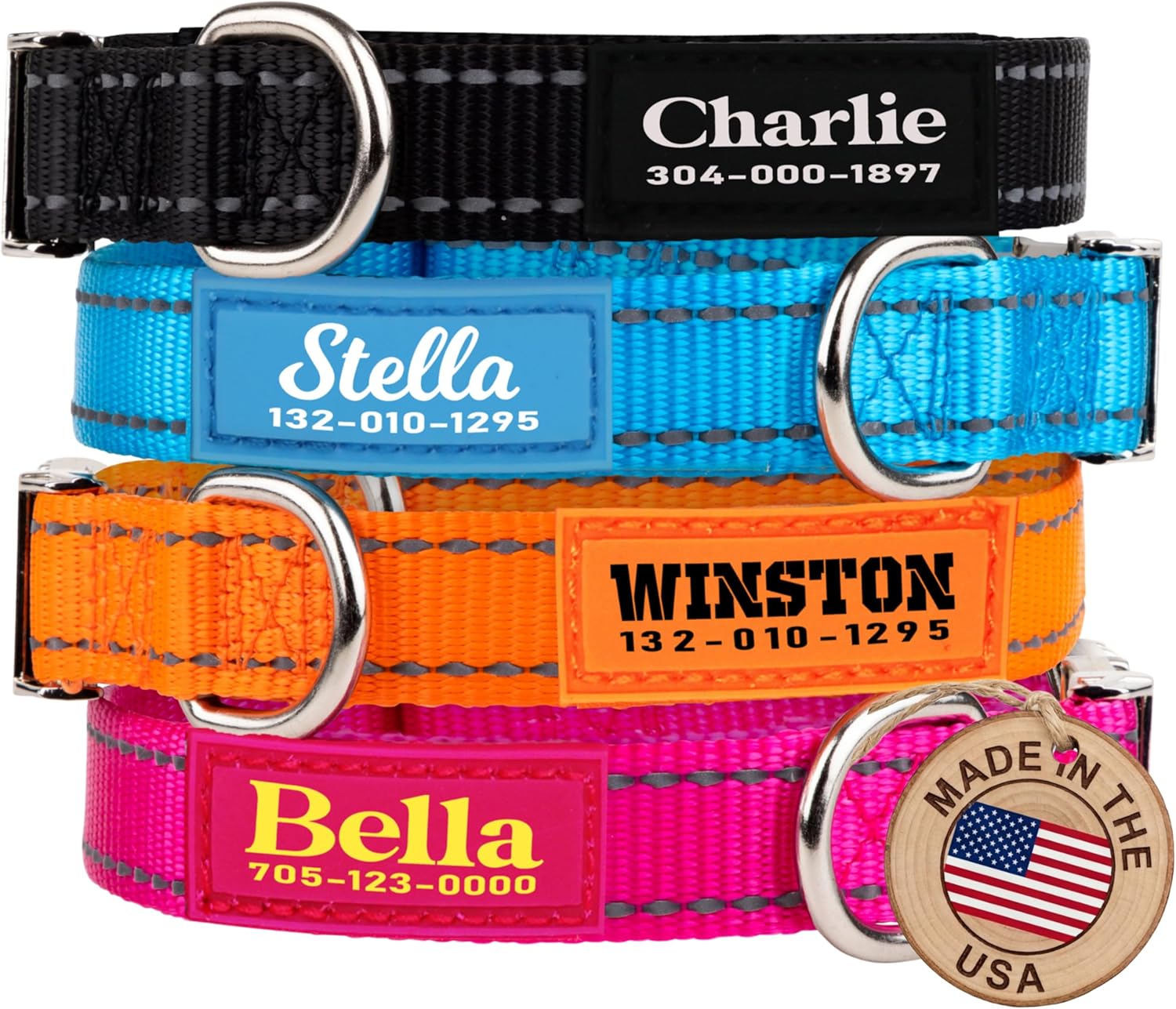 Pawblefy personalized reflective nylon dog collar front view