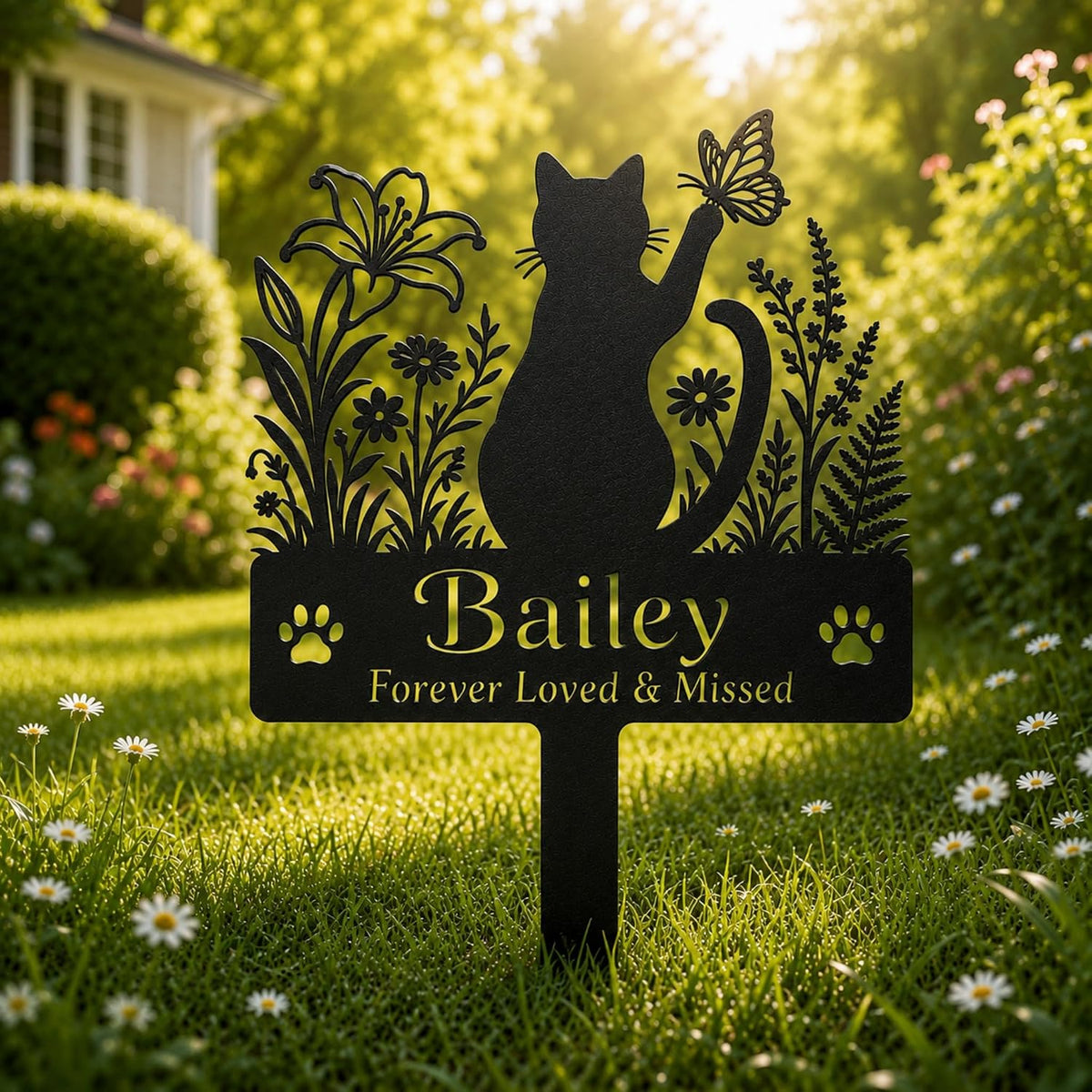 Personalized Cat Memorial Garden Stake, Custom Metal Cat Grave Marker with Name and Message, Cat Loss Sympathy Gift for Yard Garden Cemetery (Sleeping Cat) - Image 9