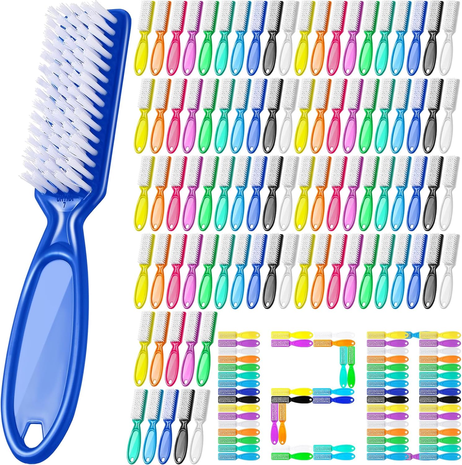 Mifoci handle grip nail brush front view showing assorted cute colors for manicure cleaning