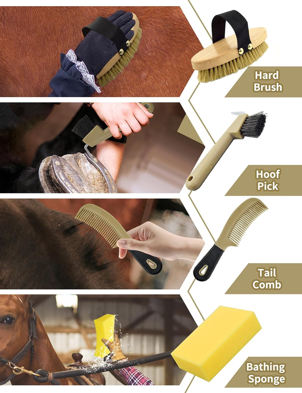 Complete horse grooming collection in portable storage bag