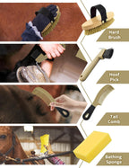 Complete horse grooming collection in portable storage bag
