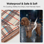 Premium imported pet monsoon gear highlighting the convenient leash hole attachment