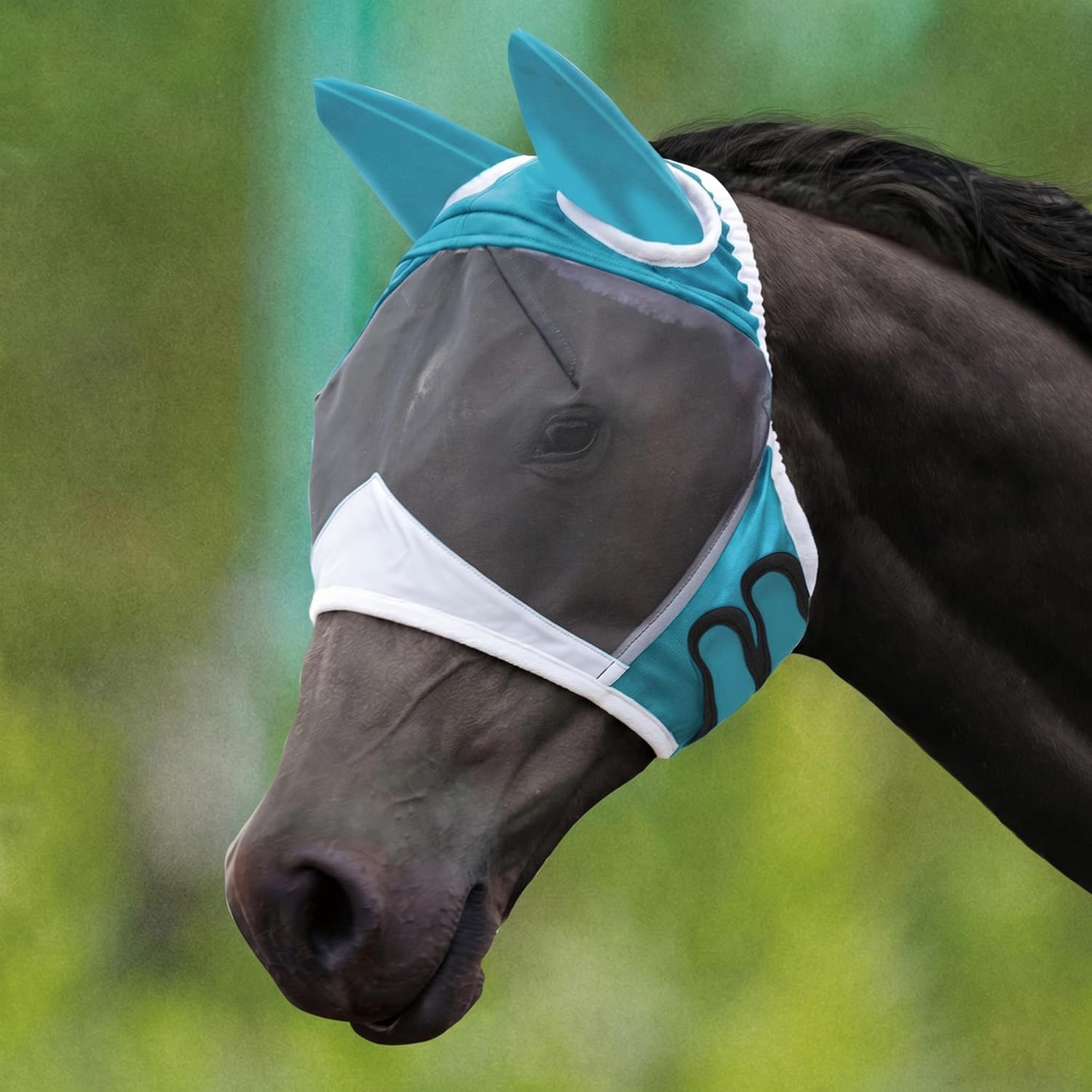 Fly Mask with Ears for Horses Soft Stretchy Mesh Horse Face Cover, Breathable Eye Protection Fly Masks UV Protective Horse Supplies (Black, L) - Image 9