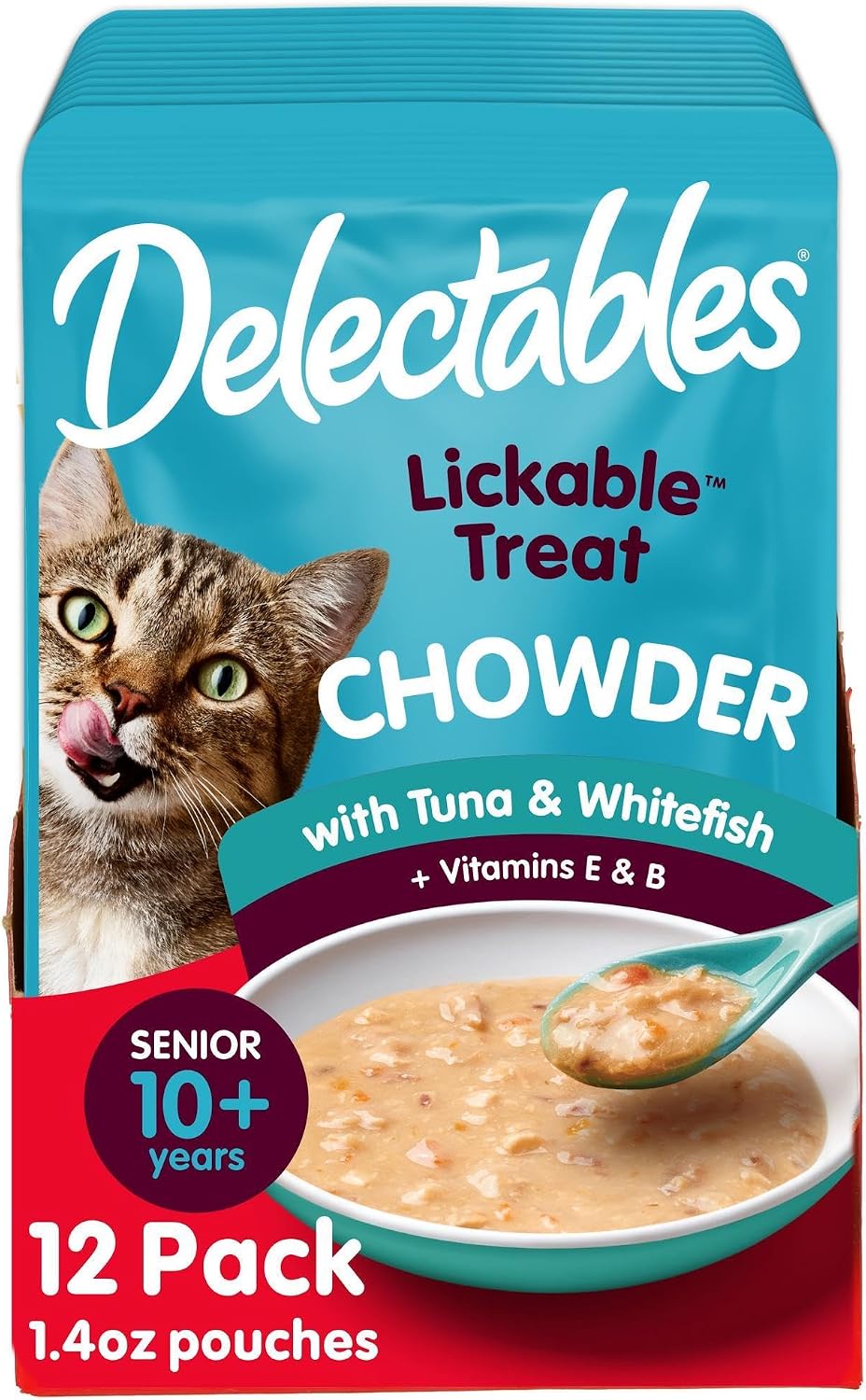 Delectables Lickable Treat Chowder Wet Cat Treat with Real Tuna & Whitefish, Food Topper, Hydrating, Grain-Free, No Fillers, By-Products, Added Preservatives, 1.4oz Pouch, 12ct - Image 10