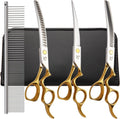 Citywish 4 in 1 dog grooming scissors kit front view featuring curved shears and a metal comb