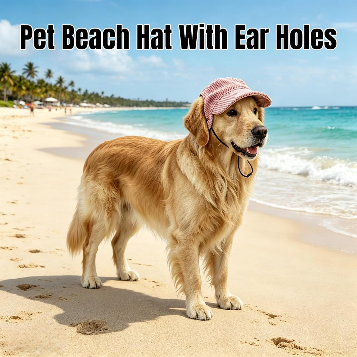 Side profile of pink breathable corduroy dog sun hat