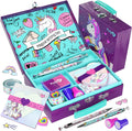 Pretty Me Unicorn Stationery Set front view of the purple carrying case