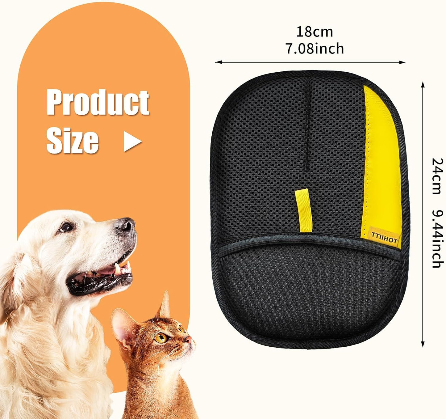 Washable pet fur removal mitt clearing stubborn hair from carpet flooring