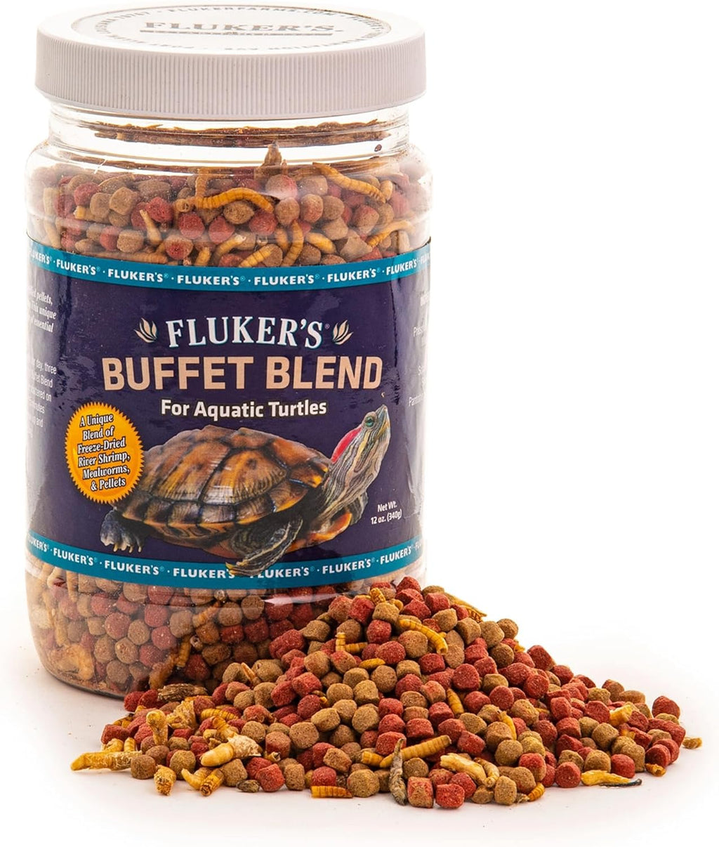 Fluker's turtle food floating pellets and freeze-dried shrimp closeup