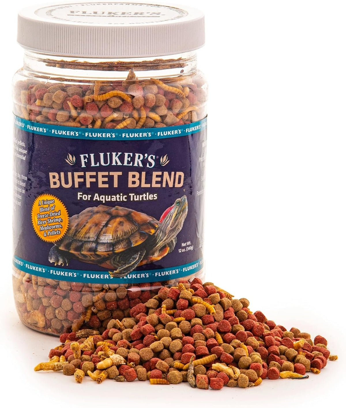 Fluker's turtle food floating pellets and freeze-dried shrimp closeup