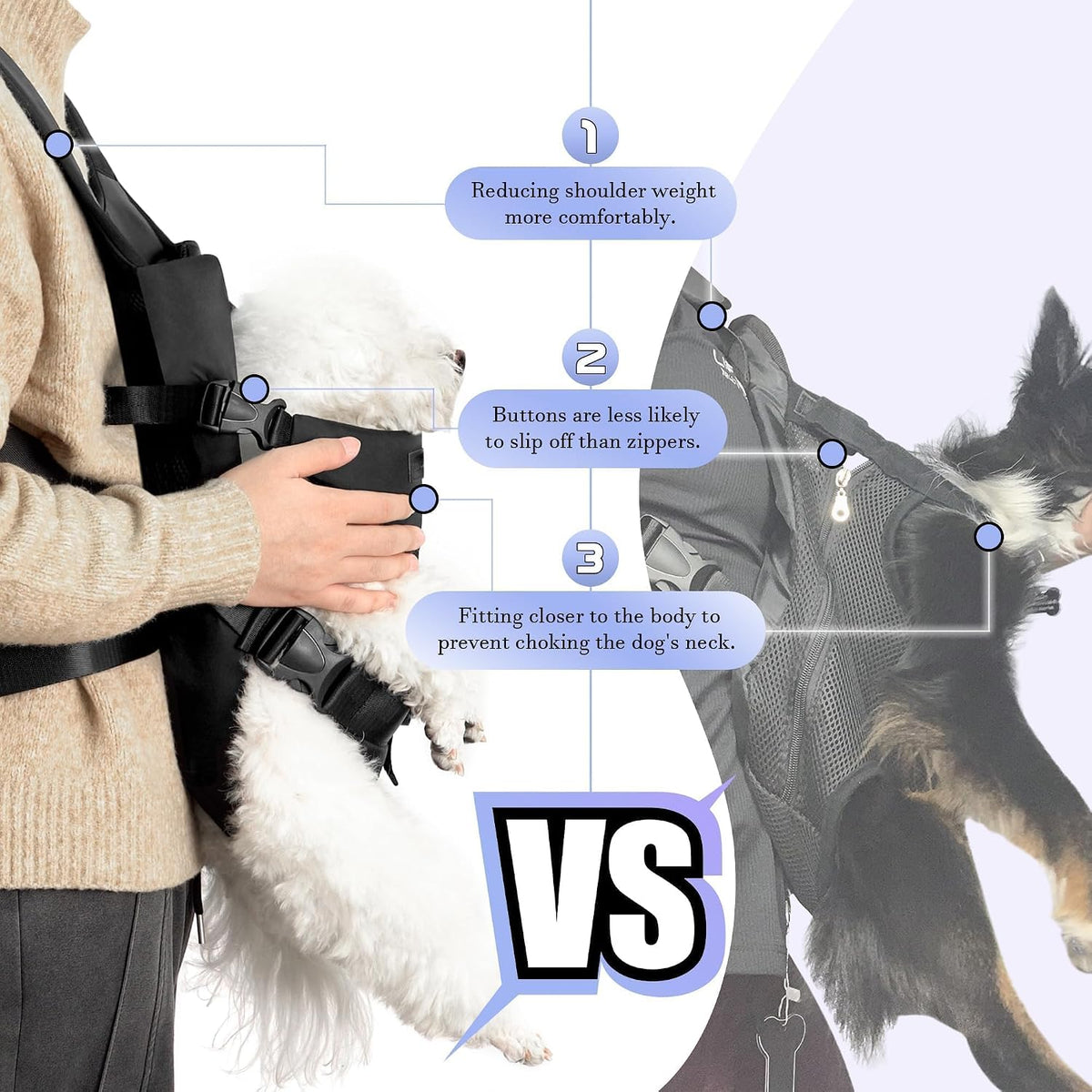 YUDODO breathable mesh dog backpack side view illustrating ergonomic shoulder straps