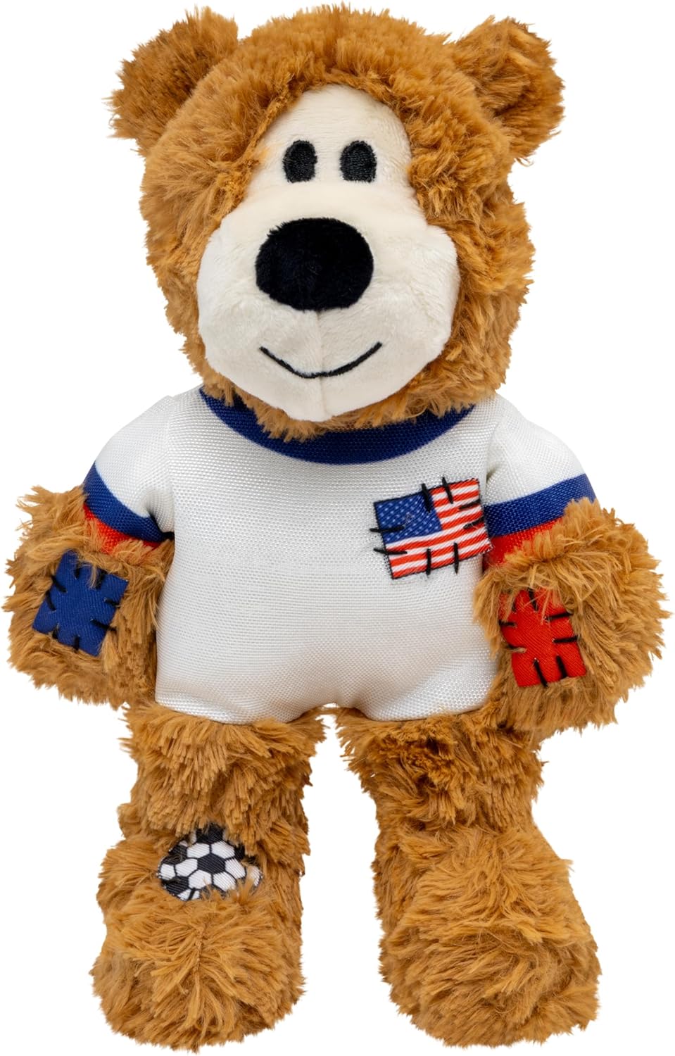 Side profile of KONG soccer themed plush bear for dogs
