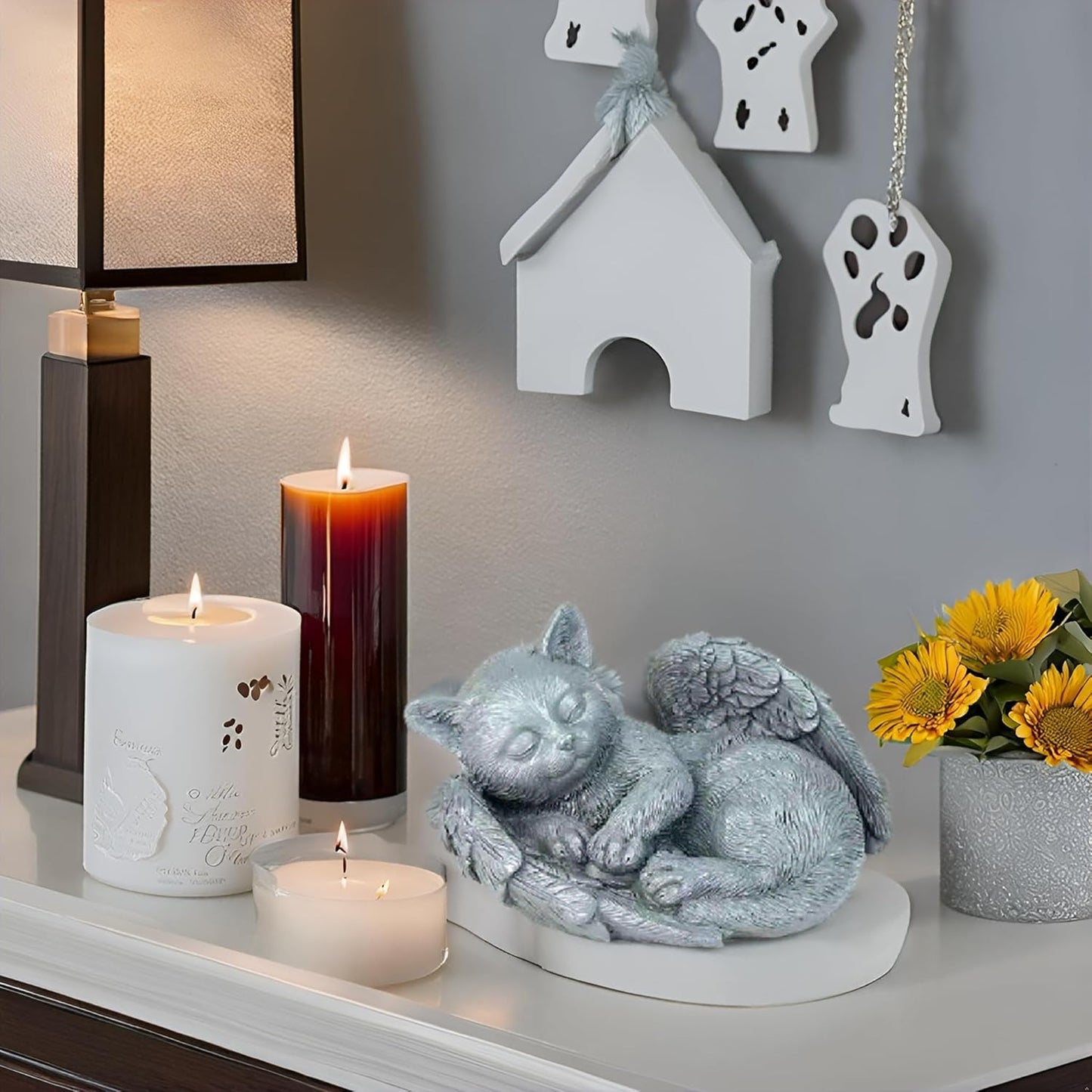 Small Cat Memorial Stone Commemorates Our Lost Fur Baby,Peaceful Sleeping Cat Angel Statue for Garden,Indoor,Pet Grave Markers,and Loss of Cat Sympathy Gift(Gray) - Image 9