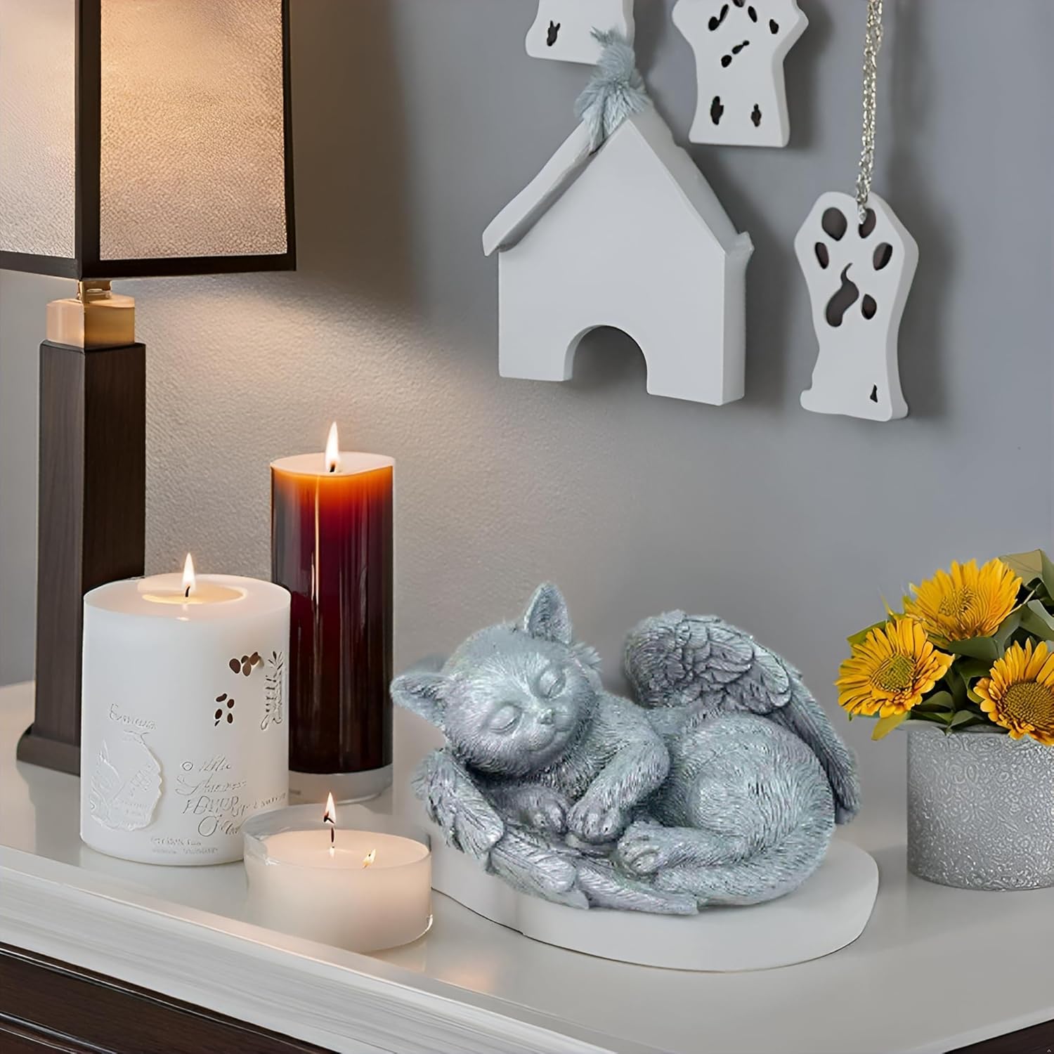 Small Cat Memorial Stone Commemorates Our Lost Fur Baby,Peaceful Sleeping Cat Angel Statue for Garden,Indoor,Pet Grave Markers,and Loss of Cat Sympathy Gift(Gray) - Image 9