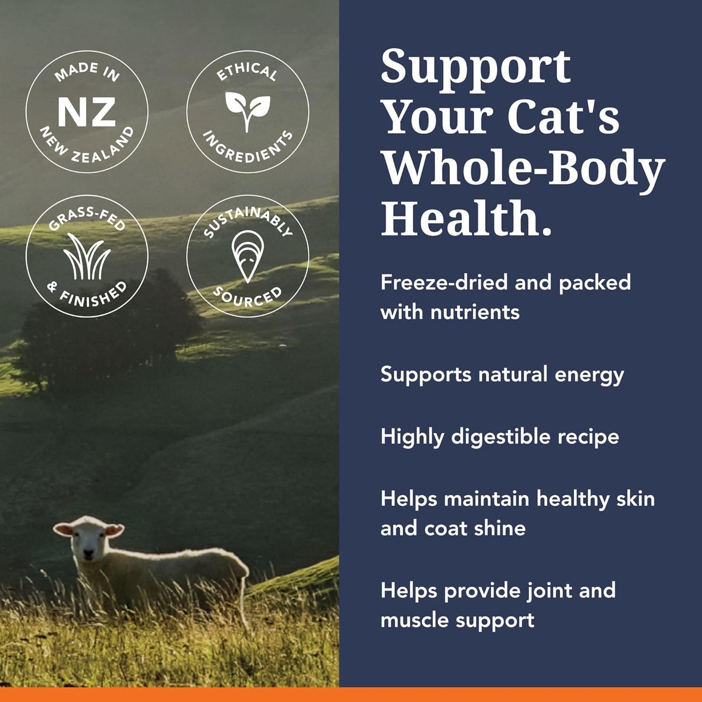 Feline Natural imported dry cat food packaging back showing full ingredient disclosure and nutritional analysis