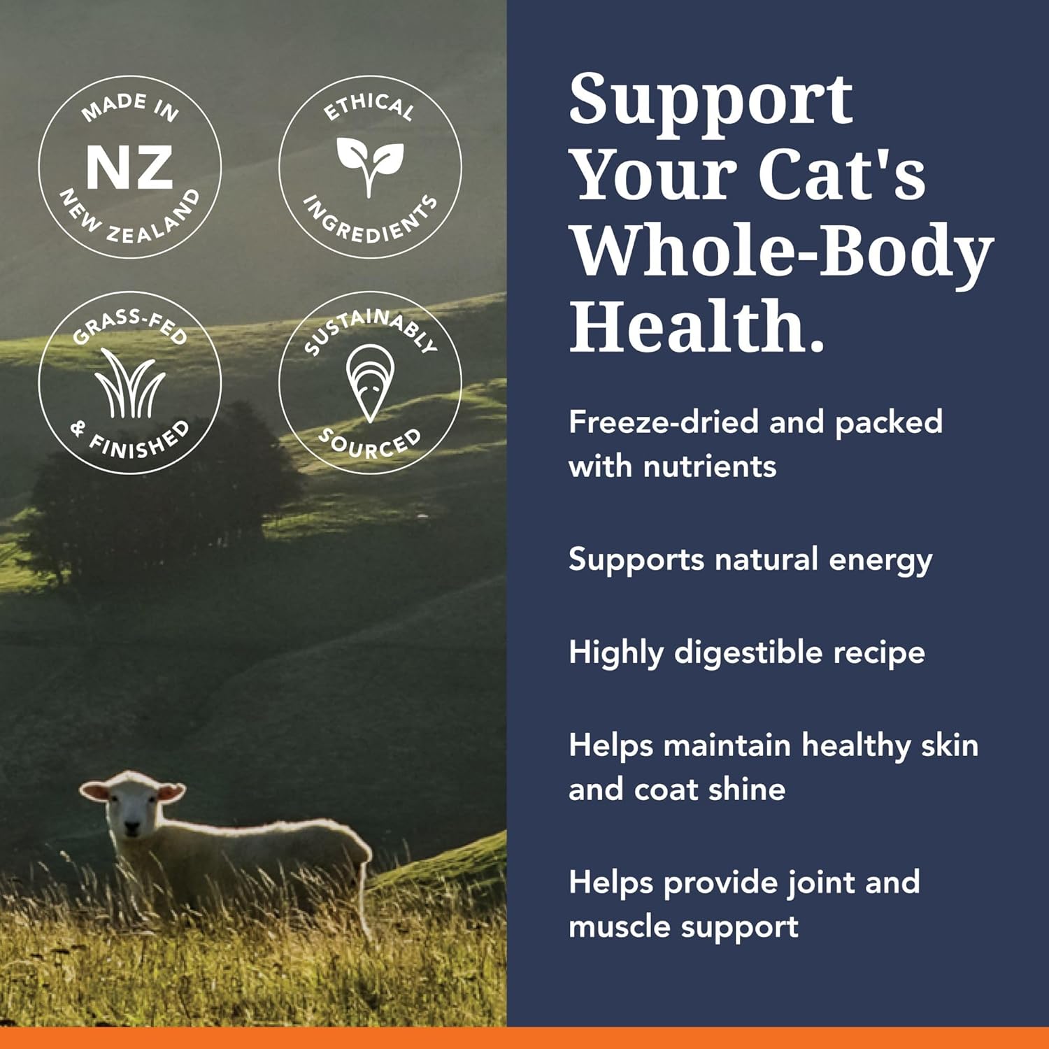 Feline Natural imported dry cat food packaging back showing full ingredient disclosure and nutritional analysis