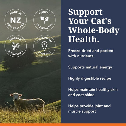 Feline Natural imported dry cat food packaging back showing full ingredient disclosure and nutritional analysis
