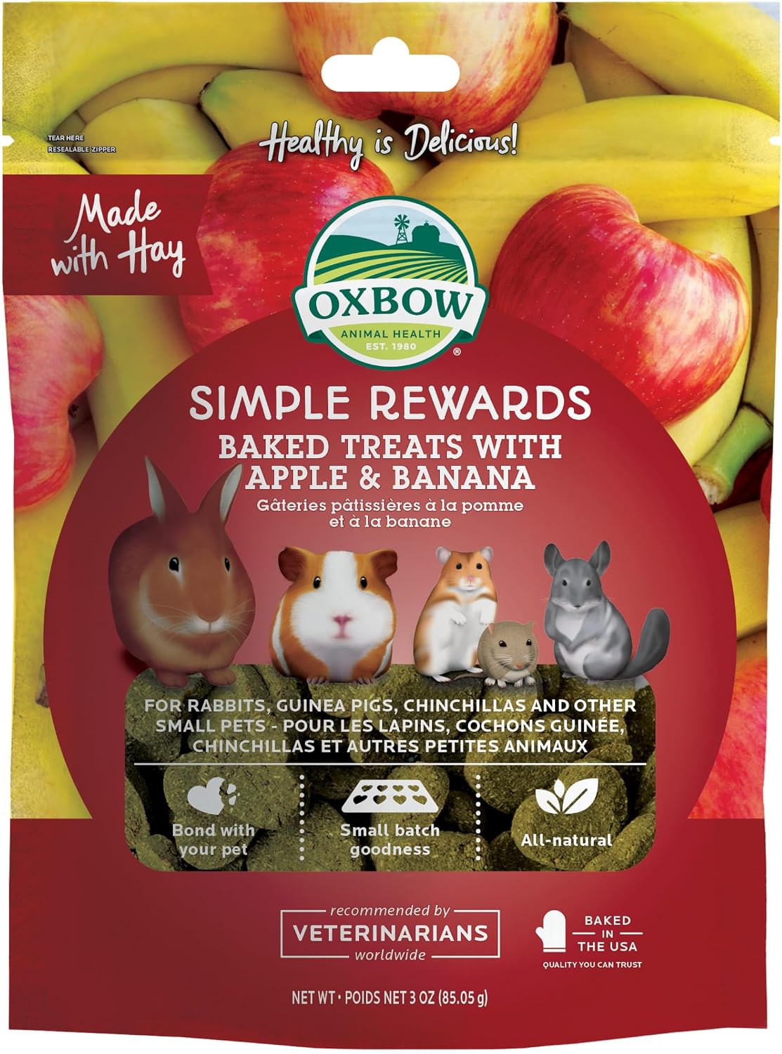 Oxbow Simple Rewards Apple Banana Treats front view packaging